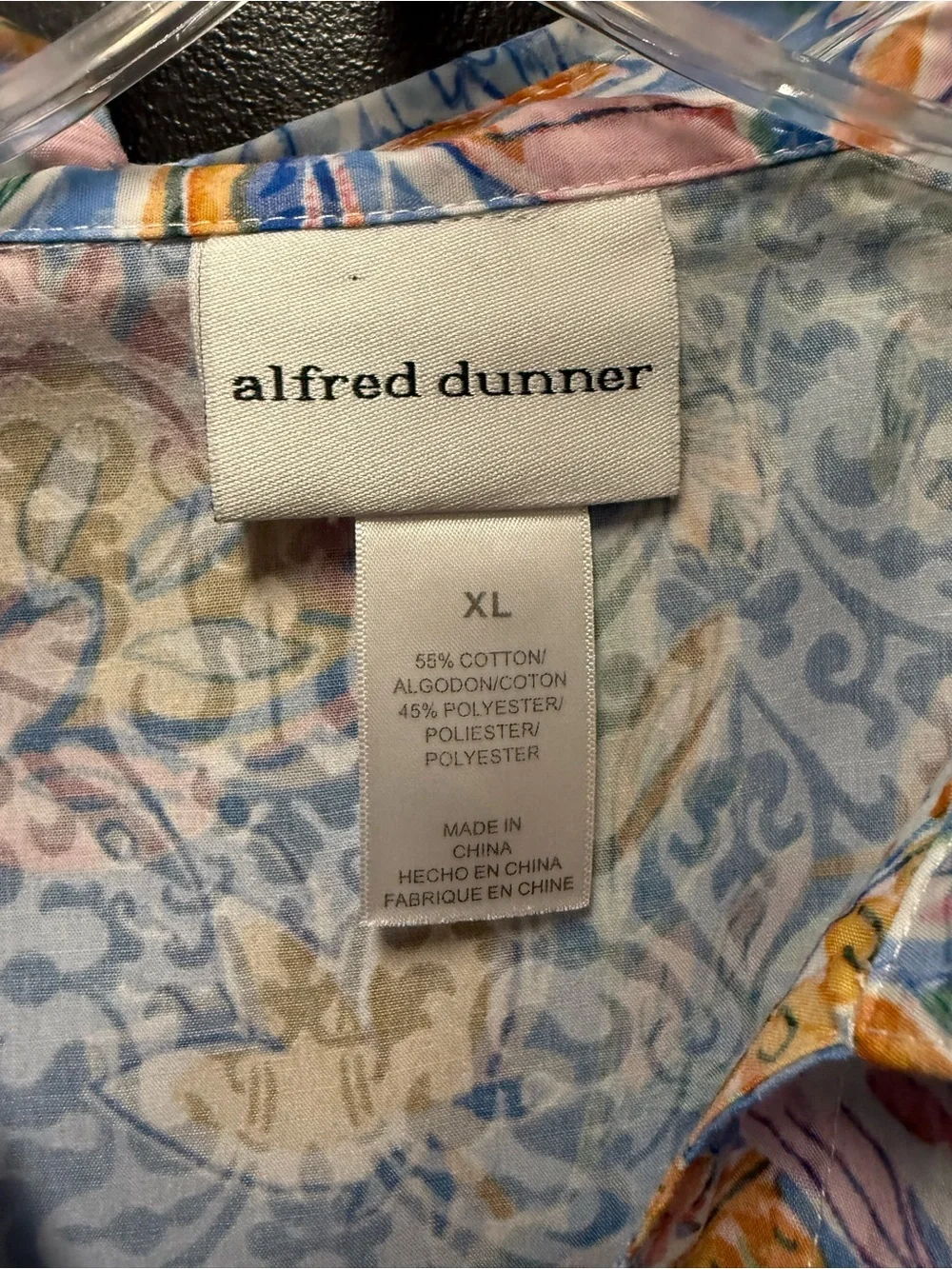 Alfred Dunner Women’s XL Blue Floral Paisley Button Front 3/4 Sleeve Blouse